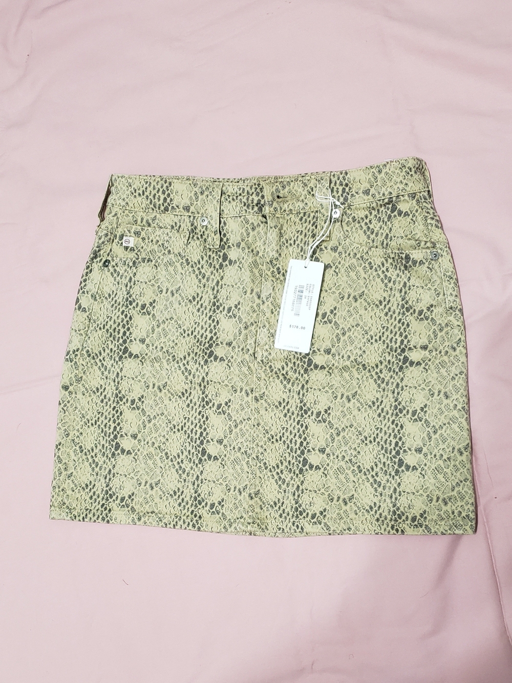 Ag Adriano Goldschmied Snake-Print Mini Skirt in Beige and Black